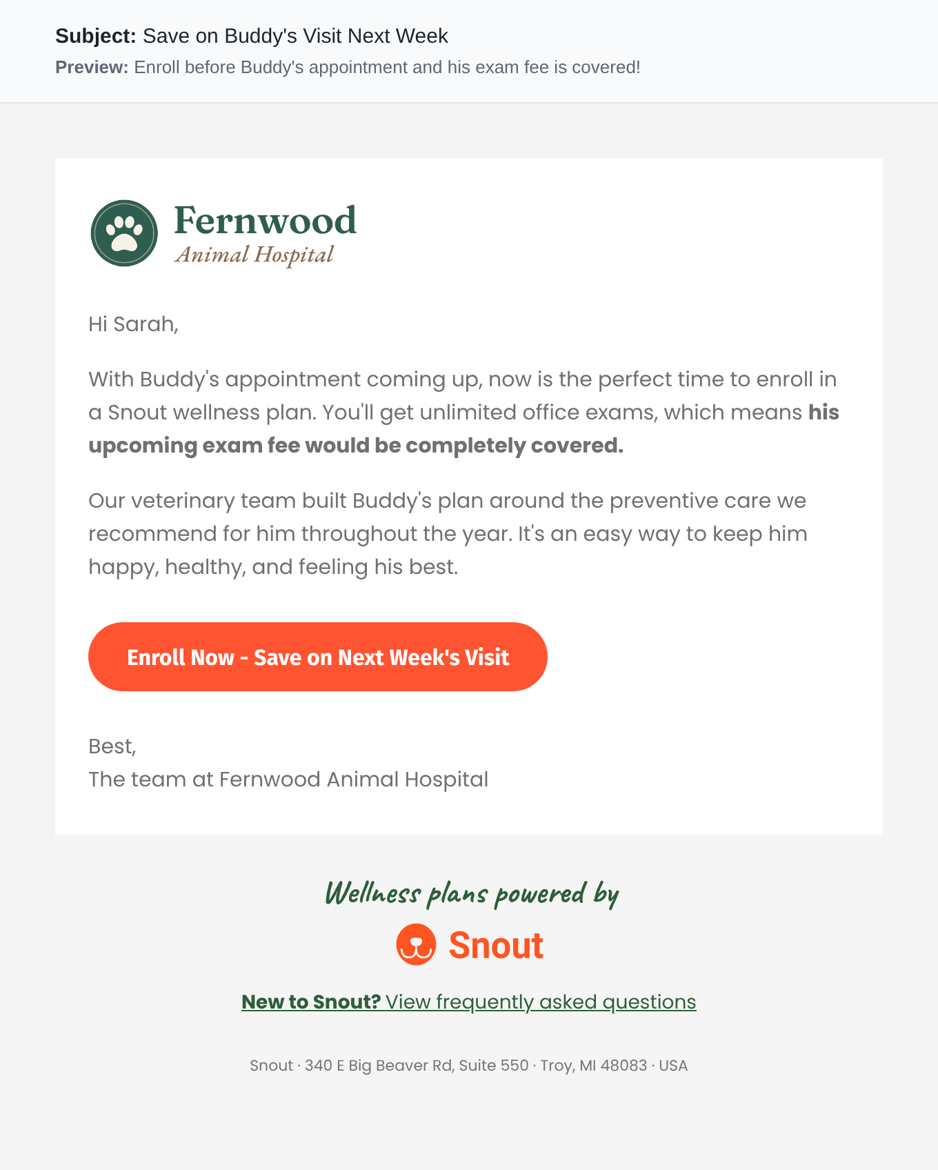 Email sent 7 days before the appointment